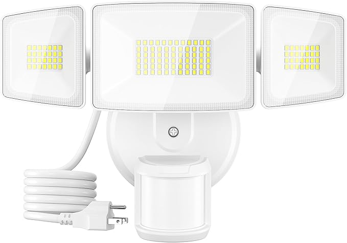 Onforu 65W LED Motion Sensor Outdoor Lights Plug in, Dusk to Dawn Flood Security Lighting Outside, Motion-Activated Detector Exterior Photocell Light Fixture, 6500LM 6500K IP65 Waterproof (White)