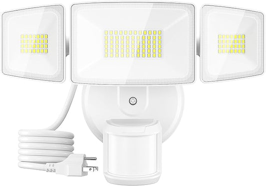 Onforu 65W LED Motion Sensor Outdoor Lights Plug in, Dusk to Dawn Flood Security Lighting Outside, Motion-Activated Detector Exterior Photocell Light Fixture, 6500LM 6500K IP65 Waterproof (White)