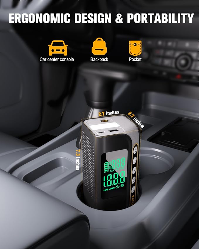 VTOMAN X6 Pro Tire Inflator Portable Air Compressor Cordless,160PSI Auto Air Pump for Car Tires with Smart Digital Pressure Gauge & LED Light, for SUV, Car, Motorcycle, E-Bike, Bicycles,Ball