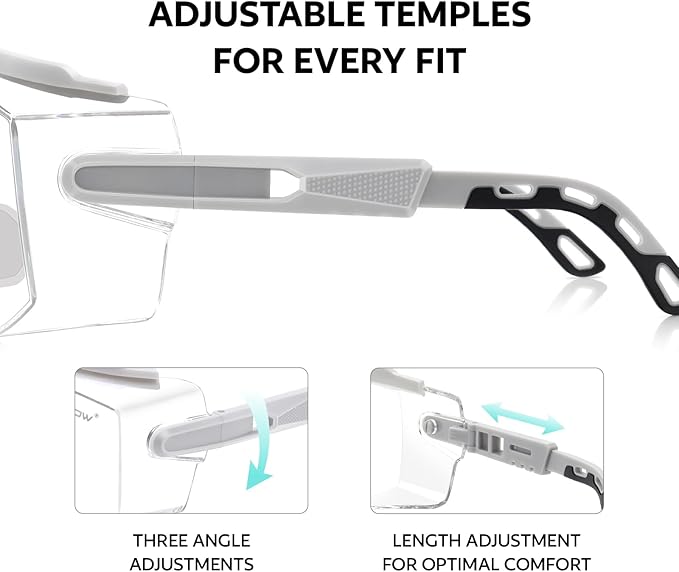 UKNOW Safety Glasses Over Eyeglasses, Anti Fog Safety Goggles ANSI Z87.1, Adjustable Protective Eyewear