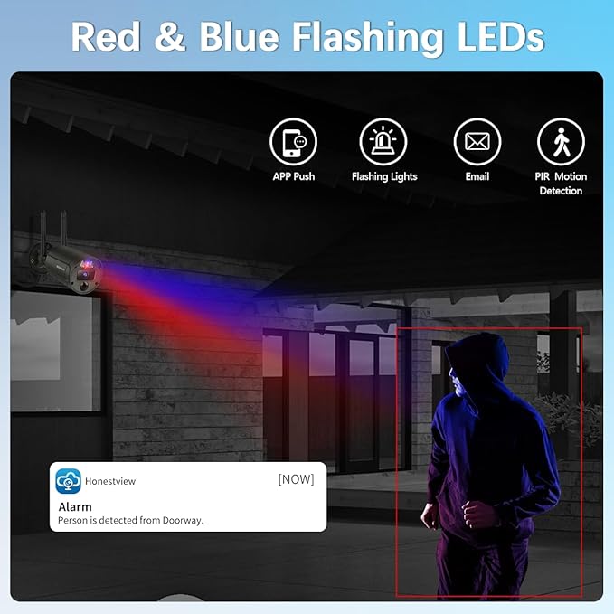 【Flashing LEDs Visual Alert】 Outdoor Wireless Security Camera System, Wireless Cameras for Home Security, WiFi Video Surveillance, NVR Surveillance Camera System