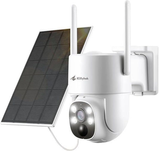 Kittyhok PT Solar Camera Security Outdoor | 2K FHD Security Camera Wireless Outdoor, Solar Battery Powered, Color Night Vision, Smart Detection, IP66 Weatherproof, Local Recording for Home Security