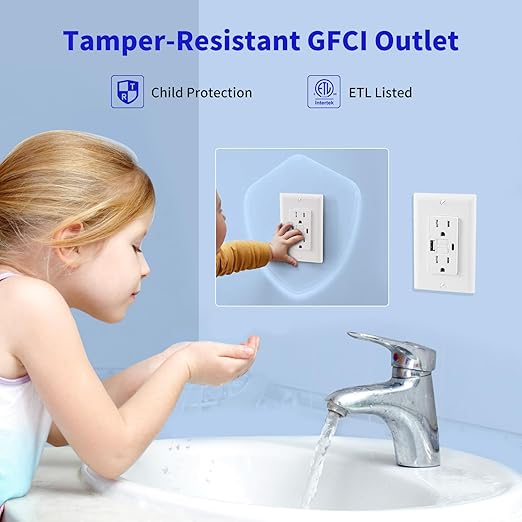 15 Amp Self-Test GFCI Outlet Combination with USB Type A and Type-C, Tamper Resistant Thinner Duplex Outlet, in-Wall, USB Charger for Smartphones, Tablets and Smart Home Appliance, White