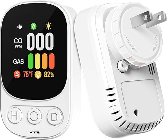 1Pack 4-in-1 Plug in Carbon Monoxide Detector & Combustible Gas Alarm with Ultra-HD Color Screen for Home, RV, Kitchen - Gas Leak Detector Temp & Humidity Monitor, Loud 85dB Alarm