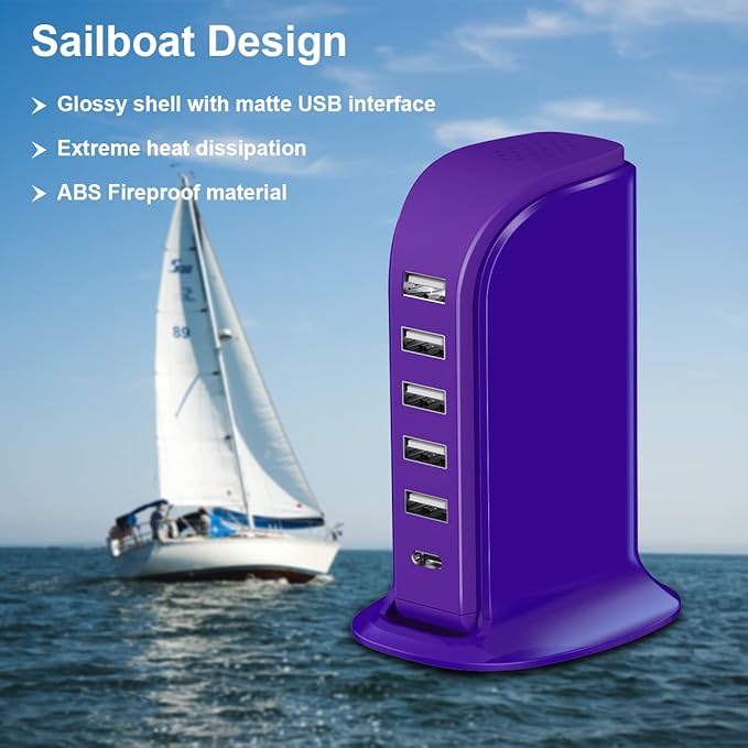 iPhone Charger Fast Charging Upoy, Multi Device USB Charging Station, 6 Ports USB Blocks, Power Adapter 1 USB C + 5 USB A Ports, Kawaii Electronics Accessories, Essentials for Travel, Vacation, Home