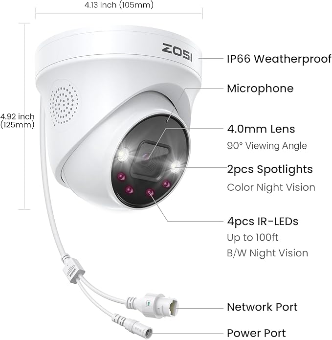 ZOSI 32 Channel 4K PoE Security Camera System, 32 x 4K Spotlight Outdoor Indoor Cameras, Face Person Vehicle Detection, 2 Way Audio, 32CH 8MP Surveillance NVR with 8TB HDD for Business 24/7 Recording