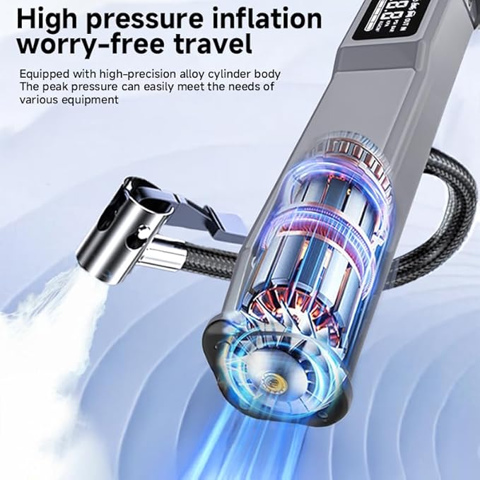 Portable Air Pump & Tire Inflator 3-in-1 Emergency Tool Kit – High-Power LED Flashlight, 150 PSI Cordless Compressor, 12 V DC & Rechargeable Battery, Digital Pressure Gauge for Car, Bike, Motorcycle,