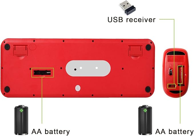 Wireless Keyboard Mouse Combo,2.4GHz Waterproof Keyboard with Round Retro Style Red Key and Optical Wireless Gaming Mouse with 3 Adjustable DPI,Compatible with PC, Computer, Laptop, Desktop, Note-Red