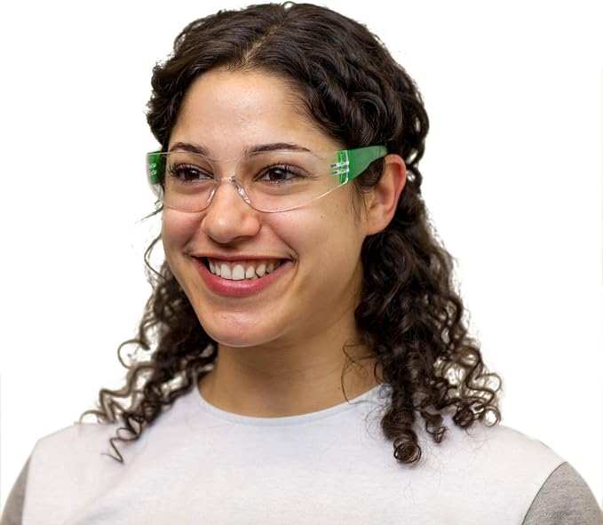 BISON LIFE Protective Safety Glasses, Clear Polycarbonate Impact and Ballistic Resistant Lens - Green Temple (Case of 12 Boxes, 144 Pairs Total)