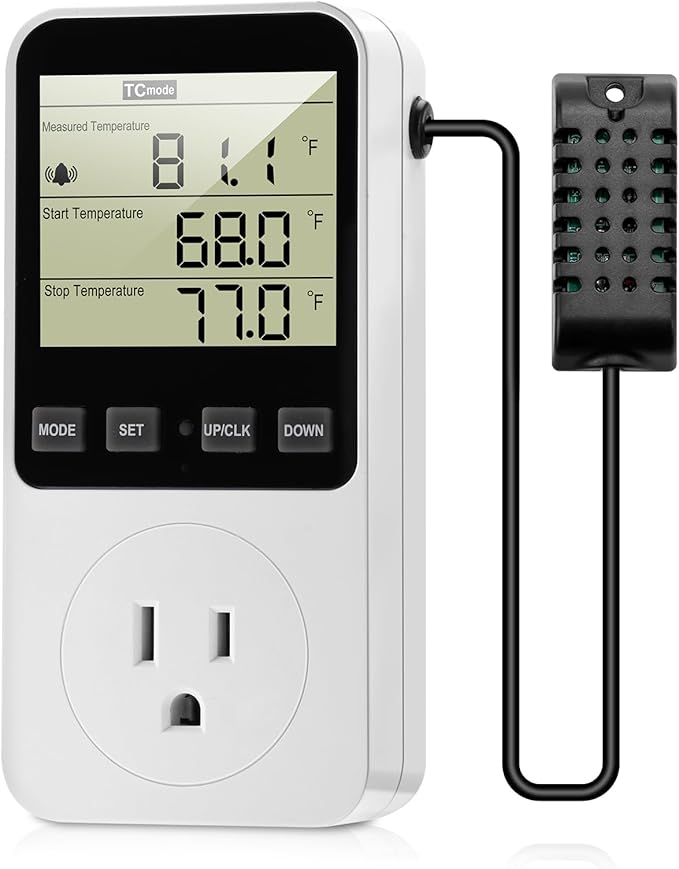 Diymore 1800W Plug in Digital Thermostat Temperature and Humidity Controller Electric Digital Thermostat Heating CoolingMode Timer 120V 15A 20~95% Dehumidifier Humidistat Controller