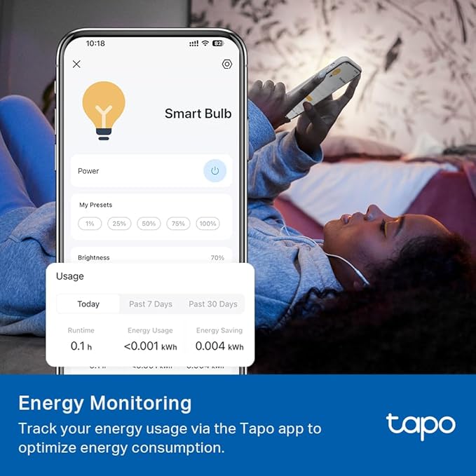 Tapo TP-Link Smart Light Bulbs - Natural Daylight, Dimmable, Compatible w/Alexa and Google Home, A60 Bulb/E27 Base, 60W Equivalent, 800LM CRI>90, 2.4GHz WiFi Only, No Hub Required, L520E(4-Pack)