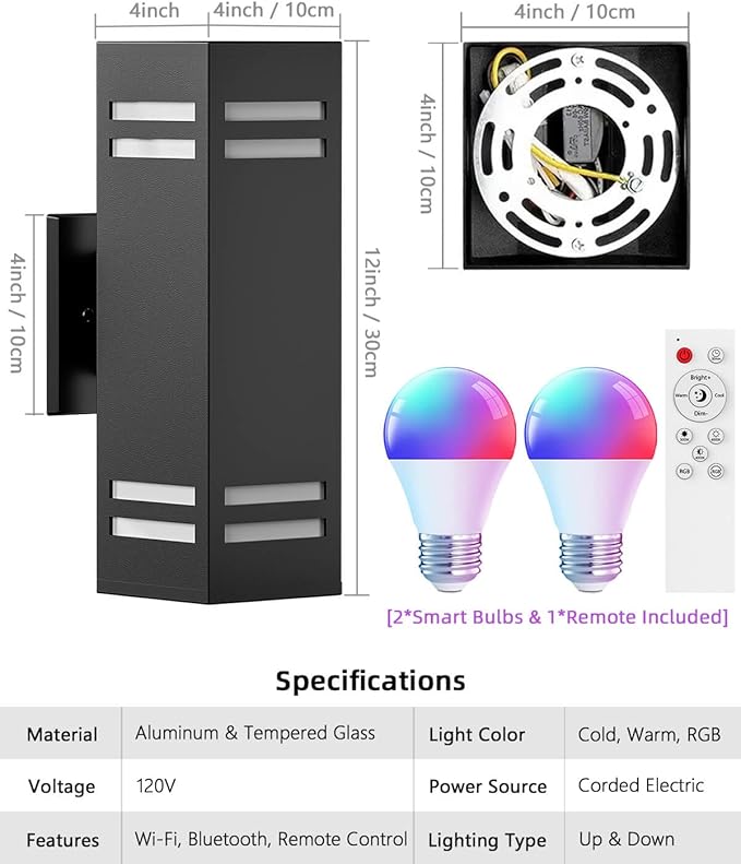 KIZON Smart Porch Light RGBCW Dusk to Dawn Outdoor Light Fixture, WiFi APP Control Outdoor Sconce Up Down Lighting Outside Lights for House Patio, Compatible with Alexa Google Assistant, ETL Listed