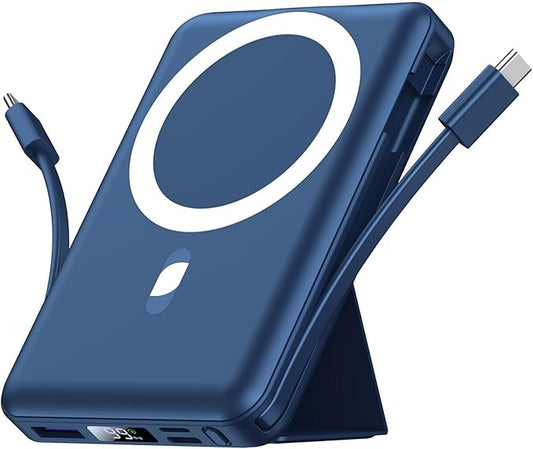 Azmuth for Magsafe Battery Pack, 10000mAh Magnetic Power Bank 22.5W PD Fast Charging with USB-C Cable LED Display Wireless Portable Charger for Magsafe with Stand for iPhone 16/15/14/13/12/Pro/Pro Max