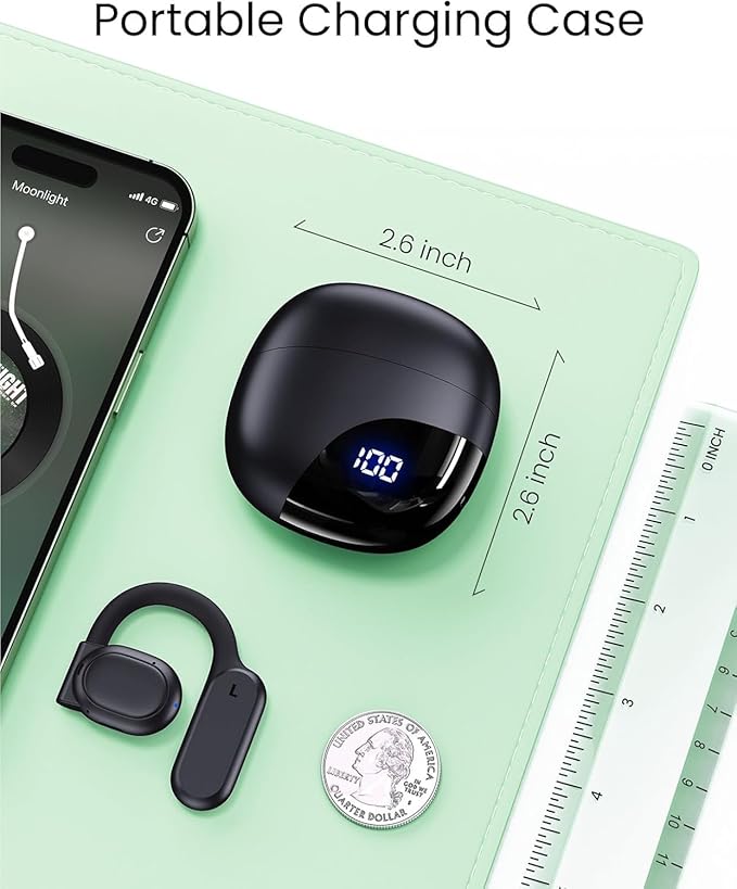 TAGRY Open Ear Earbuds Wireless Bluetooth Headphones 80Hrs Playtime Ear Buds with Earhooks IPX7 Waterproof Touch Control Earphones Sport Headsets for Workout Running Black