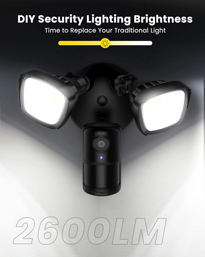 ieGeek 5MP Floodlight Camera Outdoor, Wired Home Security Light Cameras, 5G/2.4G WiFi Flood Light Camera Outside with Smart Motion Detection/Siren,Color Night Vision,2 Way Audio,24/7 Recording (Black)