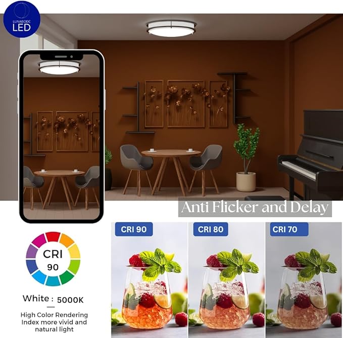 12-Inch Double Ring Dimmable LED Flush Mount Ceiling Light, 20W (95W Equivalent), 1400lm, 2700K Warm White, Brushed Nickel Finish Steel, ETL Listed, Commercial or Residential 2 Pack