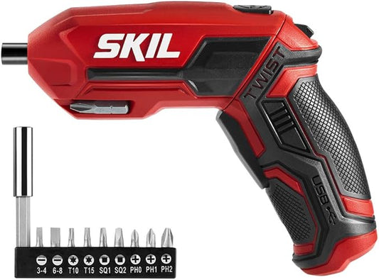 SKIL 4V Pivot Grip Rechargeable Cordless Screwdriver, Includes 9pcs Bit, 1pc Bit Holder, USB Charging Cable - SD561802