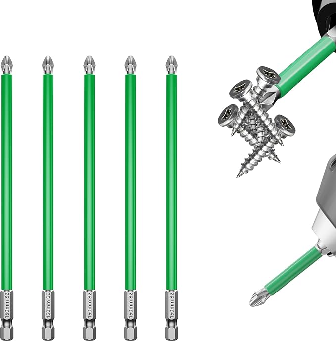 HUHAO 5Pcs High Magnetic Screwdriver Bit Set,S2 Alloy Steel Anti-Slip Drill Bit,1/4 Inch Hex Shank,Phillips Impact Screwdriver Bits Sets Waterproof Impact Batch Head for Electric Hand Tool,150mm