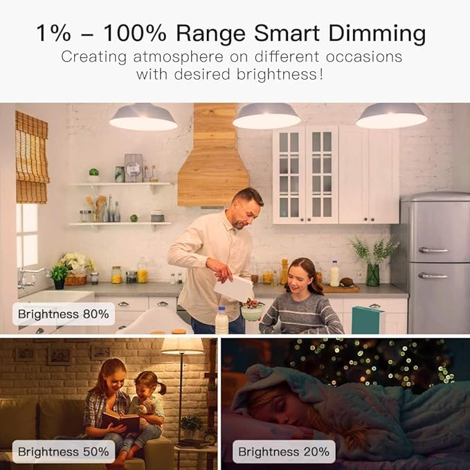 TREATLIFE Smart Light Bulbs, 2.4GHz WiFi LED Light Bulb, Dimmable Smart Bulb Compatible with Alexa, Google Home, SmartThings, UL Certified Warm White& Cool White(2700K-6500K), 800LM, E26, A19, 9W