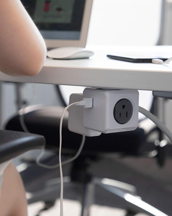 Power Strip, Allocacoc PowerCube |Extended|, 4 Outlets 2 USB Ports, 5 feet Cable, Surge Protection, Mounting Dock, Compact for Travel, Home and Office, Space Saving, ETL Certified