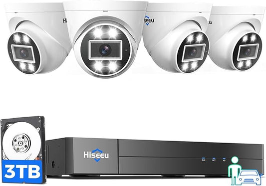 【121° Wide Angle+Spotlight Alarm】 Hiseeu 8MP 4K PoE Security Camera System,PoE Camera System 16CH Expandable,w/5MP Home Security Cameras,Human/Vehicle Detect,2-Way Audio,24/7 Recording,3TB HDD