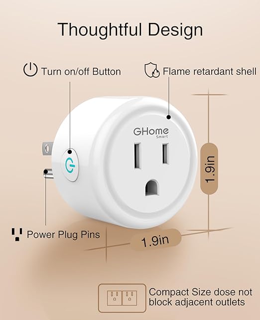 GHome Smart 5G 15A Smart Plug Work with Alexa and Google Home WiFi Smart Plugs, Smart Home WiFi Outlet with Remote Control & Timer, 5GHz and 2.4GHz Wi-Fi Compatible, ETL FCC Listed, White, 2 Pack