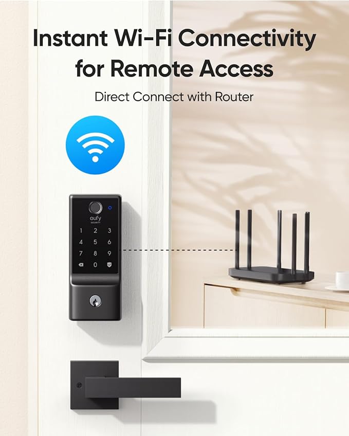 eufy Security Smart Lock C220 with Door Lever, Fingerprint Keyless Entry Door Lock, Built-in Wi-Fi, App Remote Control, Front Door Deadbolt, 8 Months Battery, Reliable Power, IP53 Waterproof