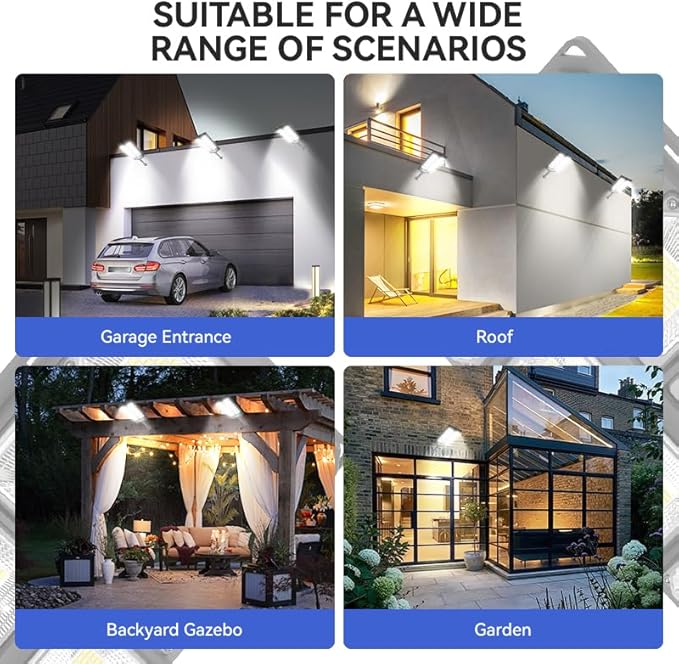 4Pack Solar Street Lights Outdoor Waterproof, IP66 6500K Solar Security Flood Lights Dusk to Dawn for Outside Garden Yard Parking Lot Patio, Front Door