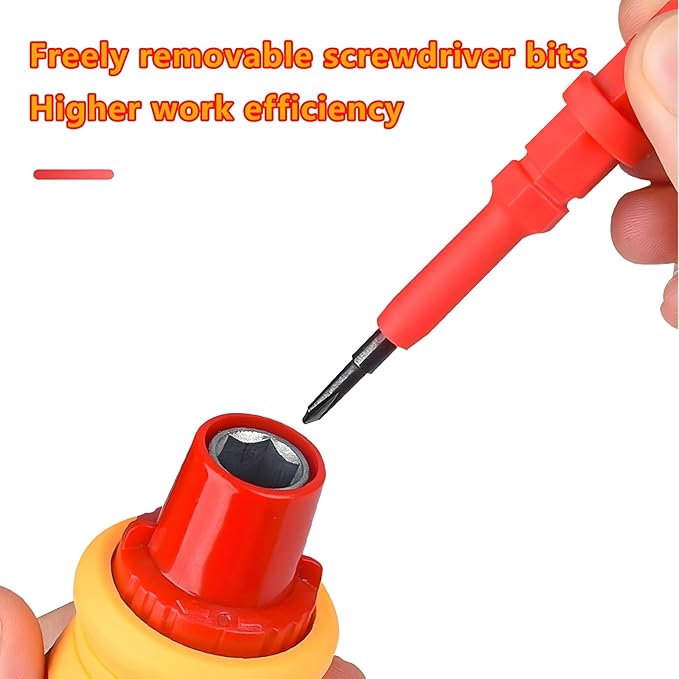 Insulated Screwdriver Set for Electricians – Ergonomic Handle, Magnetized Tips, Durable for Electrical Work, Receptacle & Outlet Screwdriver, Multi-Tool (Ratchet 14 in 1)