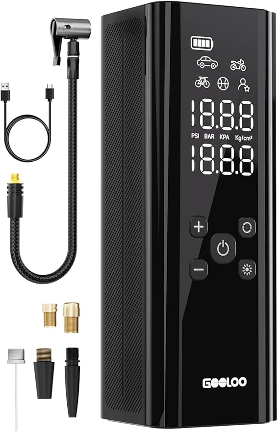 GOOLOO GT150 Tire Inflator Portable Air Compressor,4X Faster 150PSI Cordless Air Pump for Car Tires with Tire Pressure Gauge, Smart Electic Tire Pump with Auto-Shutoff for Pickup, Motor, Bike,Balls