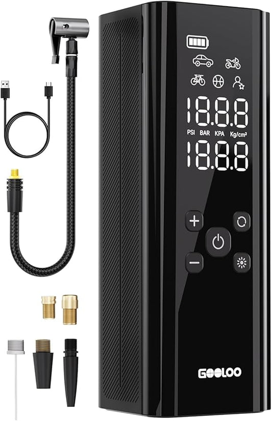 GOOLOO GT150 Tire Inflator Portable Air Compressor,4X Faster 150PSI Cordless Air Pump for Car Tires with Tire Pressure Gauge, Smart Electic Tire Pump with Auto-Shutoff for Pickup, Motor, Bike,Balls