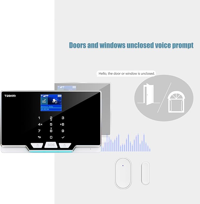 Alarm Security with Phone APP Alert,1.8" TFT Colorful Screen Smart Home Security System 12Pieces Kits,Monitor Sensor,Remote Controls,Compatible with Alexa and Assistant for Home Apartment Villa,Black