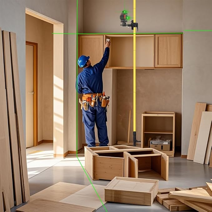 13.77-foot/4.2-meter multifunctional laser level pole, Adjustable Height, 360-Degree Rotating Head, with Multi-function Fine-tuning Pan-Tilt Head