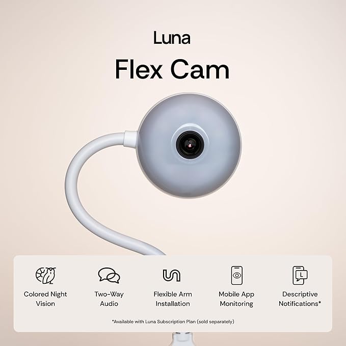 2-Pack Luna Small Indoor Cameras for Home Security, 2.4GHz Wi-Fi, Color Night Vision, Smart GenAI Motion Detection, w/Spotlight, Flexible 6in USB Short Cord, Camera for Apartment