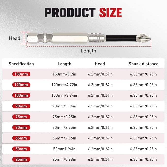 High-magnetic screwdriver drill bit set, impact driver anti-slip magnetic electric screwdriver set, upgraded strong magnetic durable screwdriver drill bit set, 25 50 65 70 90 150mm(9pcs)
