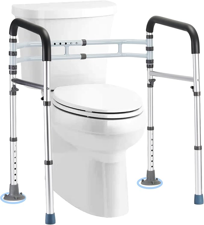 Toilet Safety Rail - Adjustable Detachable Medical Safety Frame for Elderly & Handicap, Heavy Duty Handles, Fits Most Toilets
