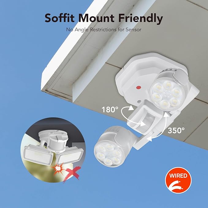 OREiN 2 Pack Motion Sensor Outdoor Lights, 450° Superwide Adjustment Dimmable Dusk to Dawn Flood Lights Outdoor, 5000K 12W=150W Outside LED Security Lights, IP65, White (Hardwired)