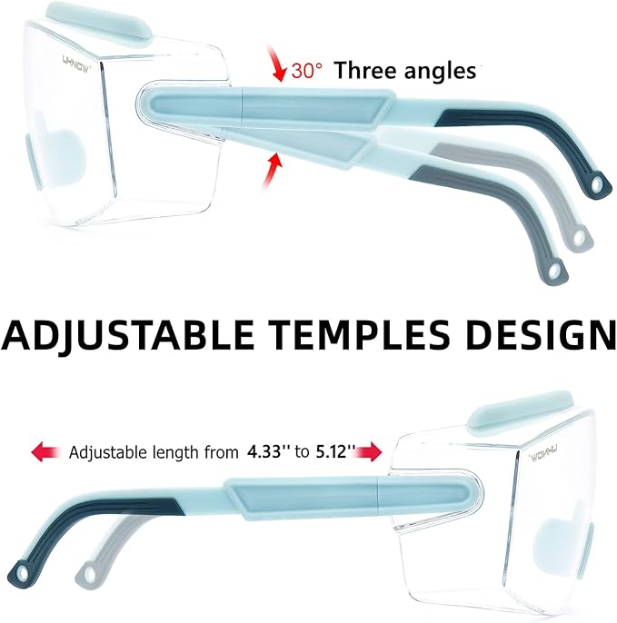 UKNOW Safety Goggles Over Glasses, Safety Glasses Anti Fog Wraparound Eye Protection, Protective Eyewear ANSI Z87.1