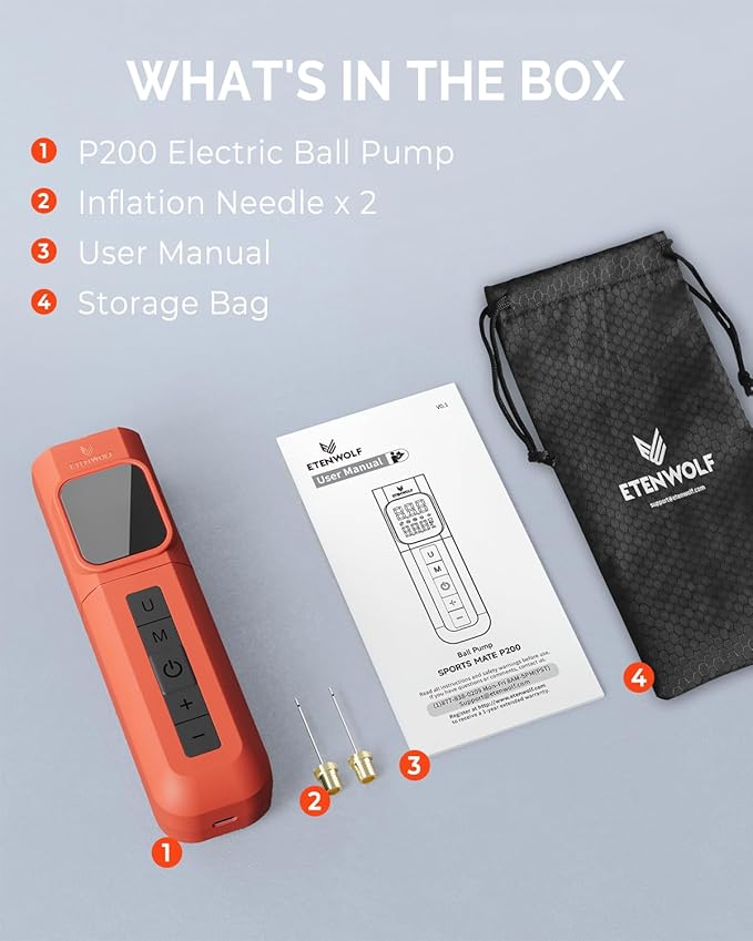 ETENWOLF P200 Electric Ball Pump 2000mAh Sports Air Pump with Digital Pressure Gauge for Basketball Soccer Volleyball