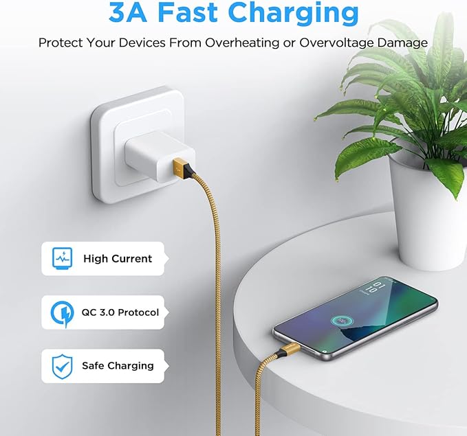 etguuds USB to USB C Cable 3ft, 2-Pack USB A to Type C Charger Cord Fast Charging for Samsung Galaxy A15 A25 A35 A55 A54, S24 S23 S22 S21 S20 S10 S10E, Note 20 10, Moto G, for iPhone 16 15, Gold