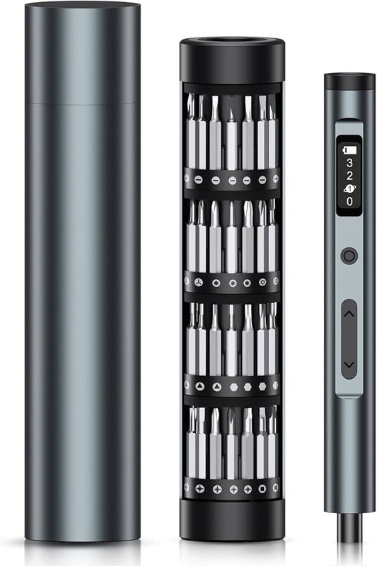 Electric Screwdriver Set, 62-in-1 Mini Electric Screwdriver, 3.7V Rechargeable Power Screwdriver Kit with 60 Magnetic Precision Bits, OLED Display for PC, Phones, Electronics, DIY