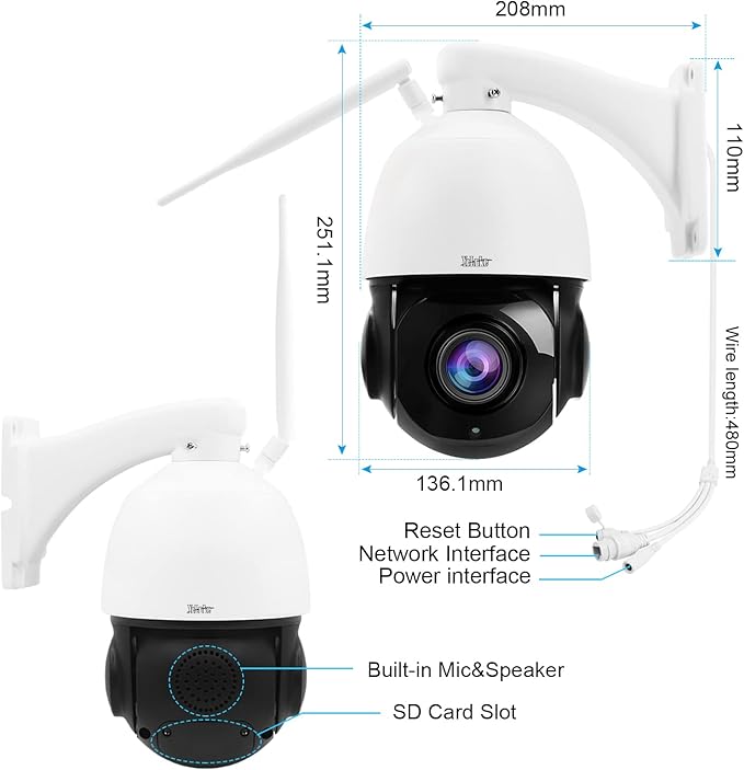 PTZ Camera Outdoor,5MP 20X Optical Zoom WiFi IP Camera with 360° Rotate and 1000ft View Distance/Human Detection & Auto Tracking/Two Way Audio/IP66 Waterproof/Night Vision