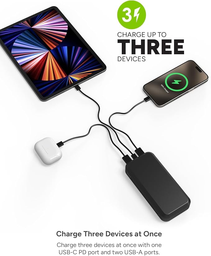 Mophie powerstation prime20 - Ultra-Compact Portable Power Bank with 20,000mAh Internal Battery, 18W USB-C PD Fast Charging, 3-Device Simultaneous Charging, Eco-Friendly Design