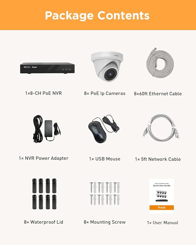 8 Channel Security Camera System PoE, 8X 5MP Wired IP Dome Turret PoE Camera for Indoor and Outdoor, 100ft IR Night Vision, AI Human Detection, Built-in Mic, 4K 8CH NVR 2TB HDD, PD93A0808-5M