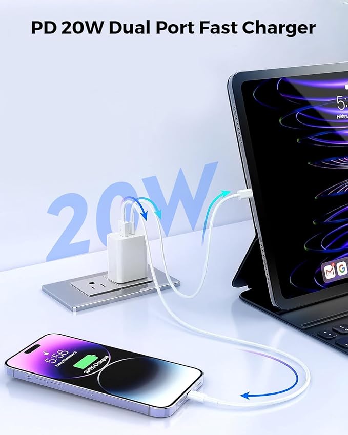 3 Pack iPhone 16 15 Pro Charger Block, 20W iPhone C Charger Dual Port QC+PD 3.0 Power Adapter USB C Wall Plug Box Fast Charging for iPhone 16/16 Pro/15/15 Pro/15 Plus/14/13/12/11 Pro/Pro Max/Plus/iPad