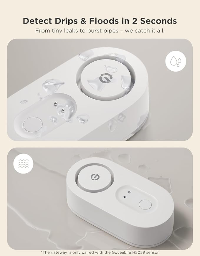 GoveeLife Upgraded Smart Water Leak Detector 1s with 1804ft Ultra-Long Range, WiFi Water Sensor with SMS/Email/APP Push and Sound Alarm,5-Year Battery Life, 5 Pack, Suit for Home, Basement, Kitchen
