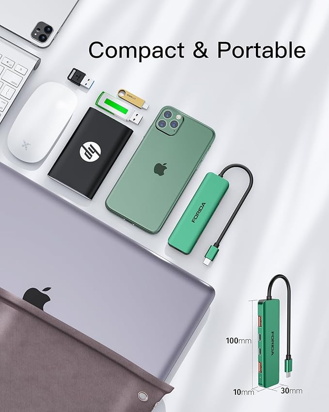 USB C Hub, 10Gbps USB 3.1 Adapter for MacBook, with 100W PD Charging, 2 USB C 3.1 10Gbps and 2 USB A 3.1 Data Ports, Compatible with Surface, XPS, Samsung, Dell and More (Green)