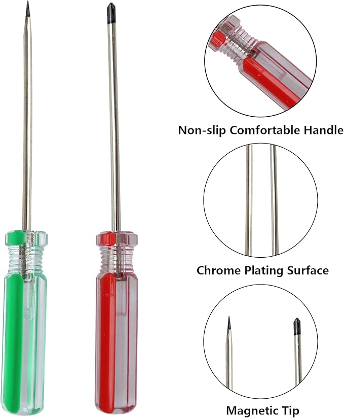 4PCS Magnetic Screwdriver Set, 3mm Magnetic Phillips & Slotted Bits Screwdriver Set, with 3 Inch Steel Shaft and Comfortable Handle for DIY Repairing, Red/Green