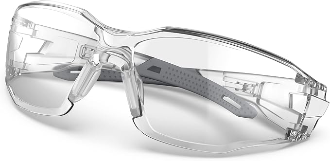 DILANCO Clear Safety Glasses Goggles, Adjustable Frames and Scratch-Resistant with No-Slip Grips Safety Glasses for Women Men