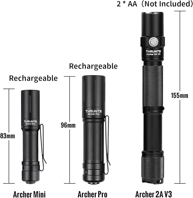 ThruNite LED Flashlight Neutral White, Archer 2A V3 450 Lumens Portable EDC AA Flashlight with Lanyard, IPX8 Water-Resistant Dual Switch Outdoor Light for Hiking, Camping, Everyday Use - Black NW